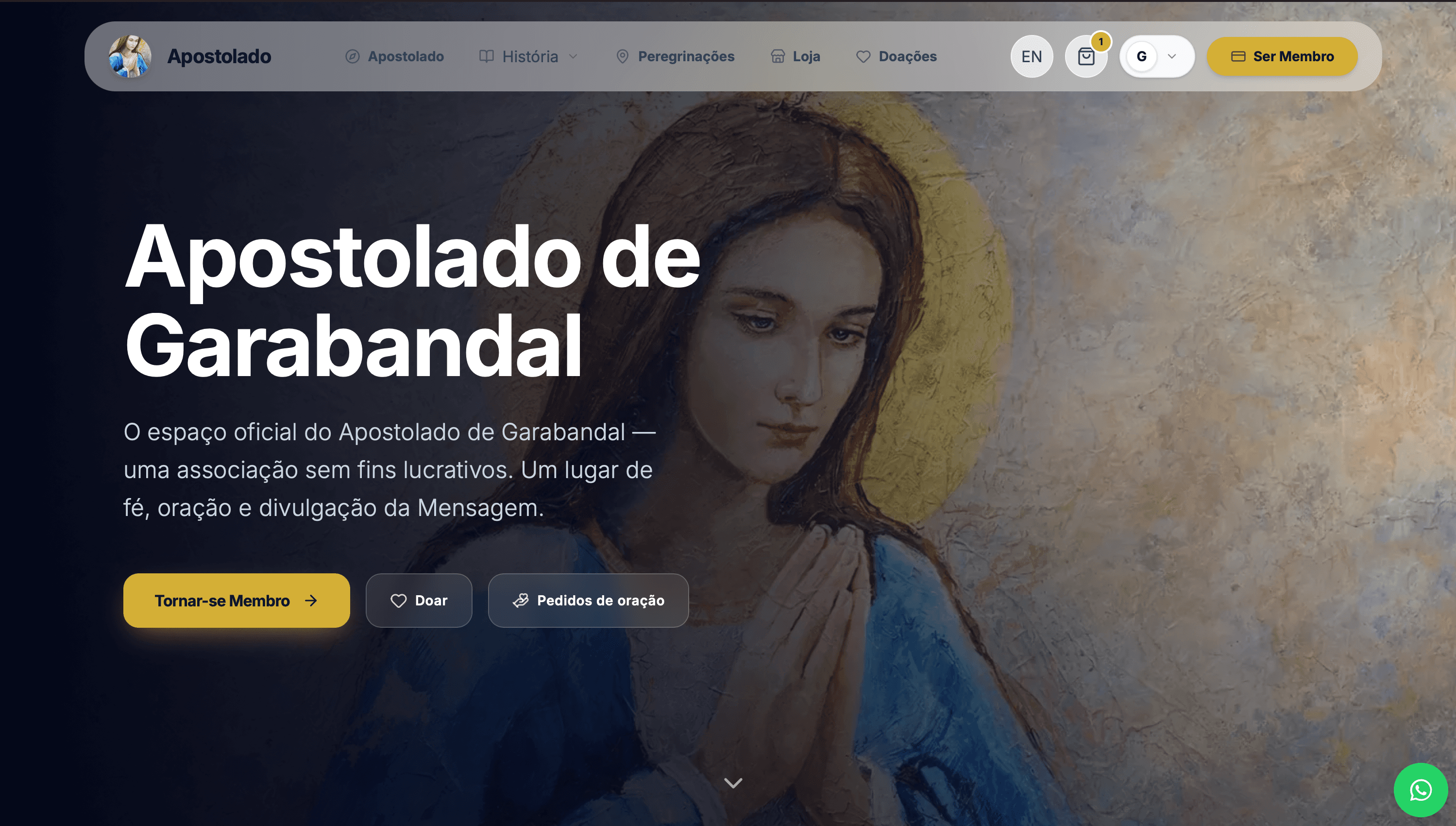 Página inicial do site do Apostolado de Garabandal