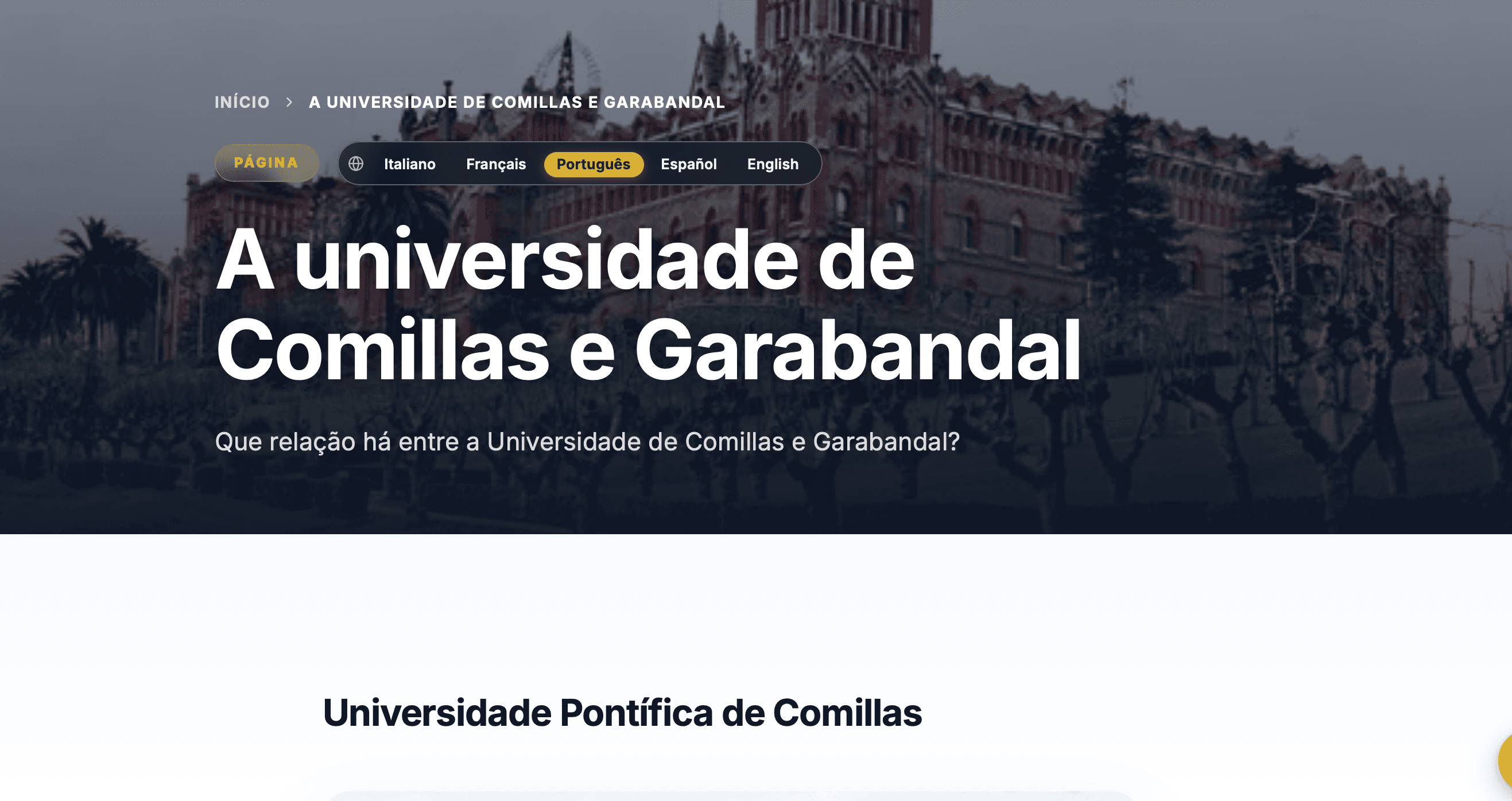 Página do CMS publicada em cinco idiomas