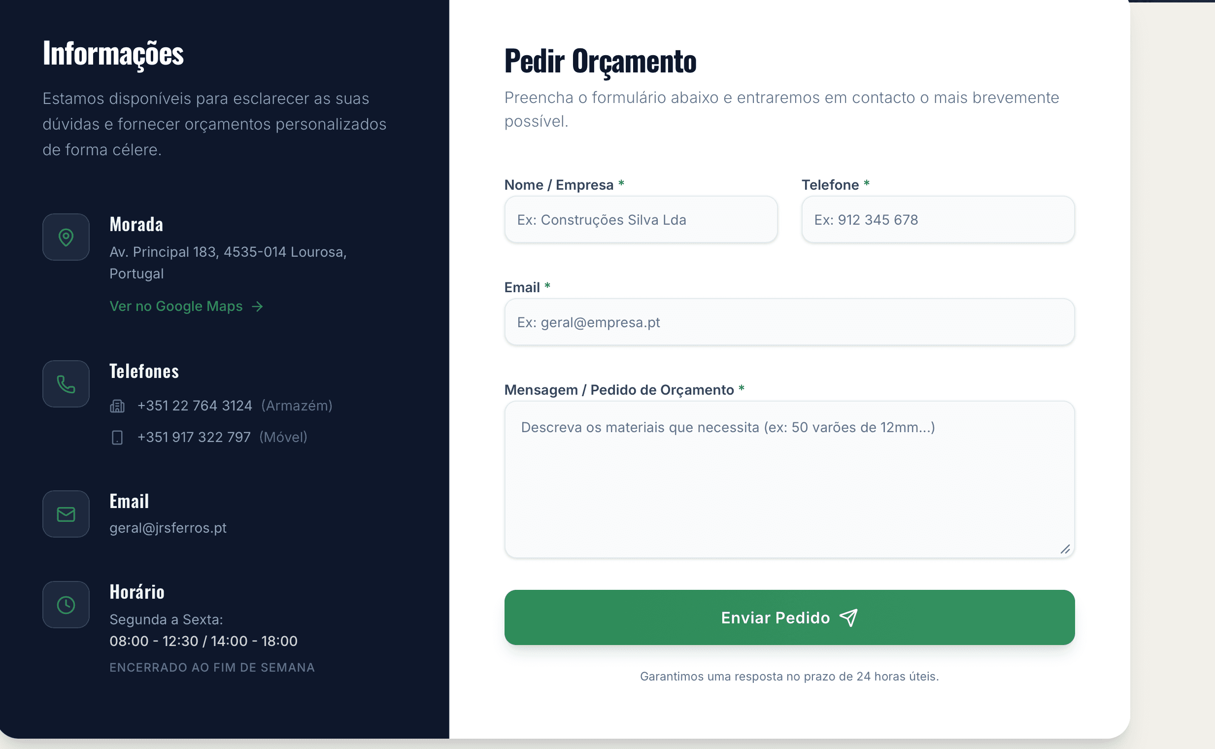 Formulário de pedido de orçamento